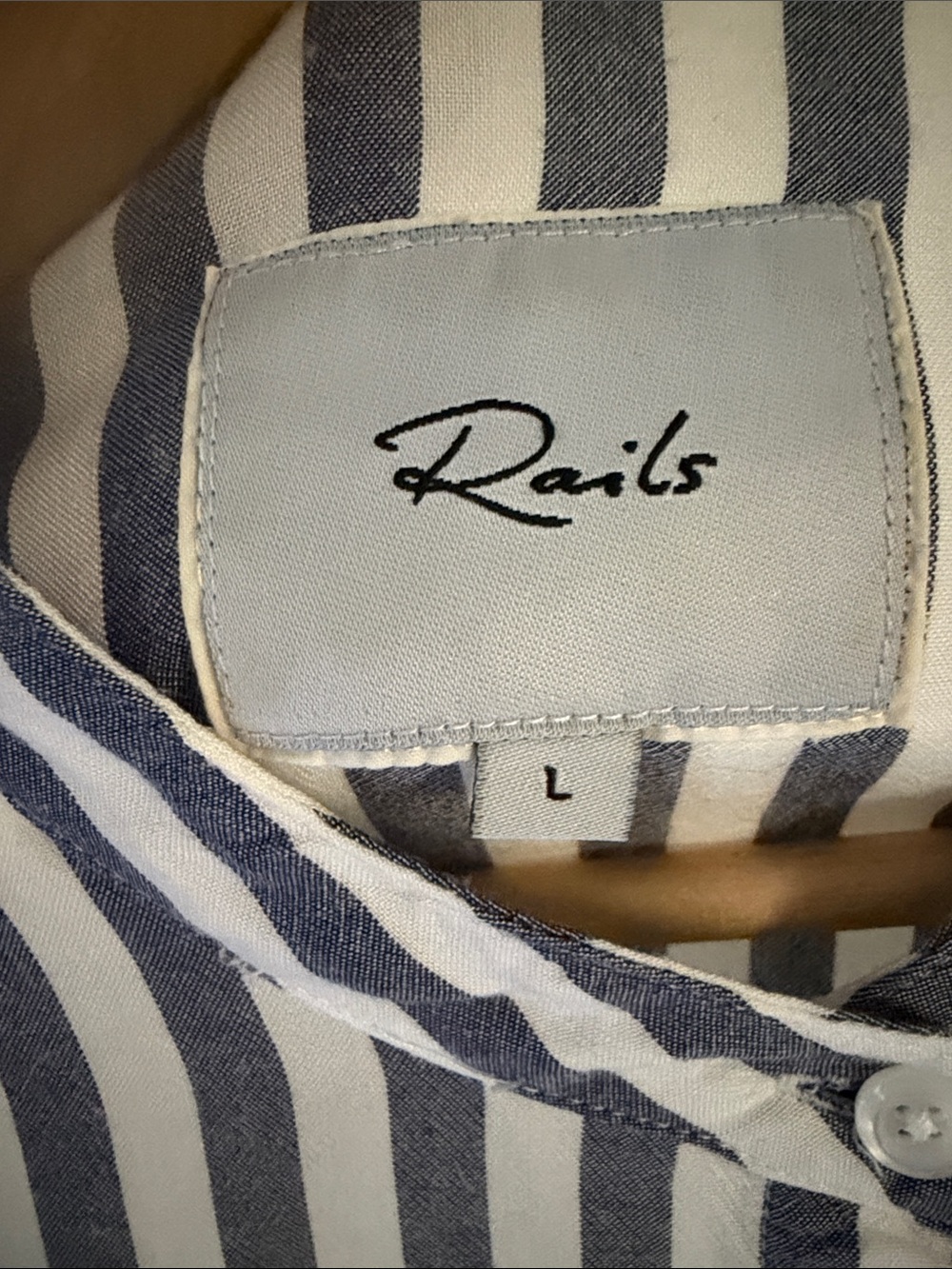 Rails White & Navy Striped Tie-Front Ruffle Blouse Size L - Picture 3 of 4